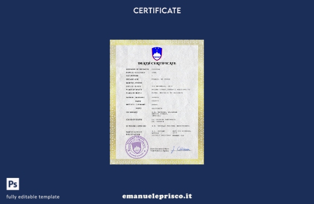 modello PSD del certificato di morte della Slovenia in stile verificato